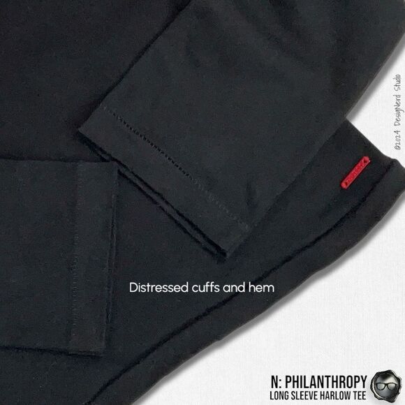 N:PHILANTHROPY LONG SLEEVE HARLOW BFF TEE SHIRT IN BLACK CAT CUT OUT NECK BAND - Picture 9 of 12